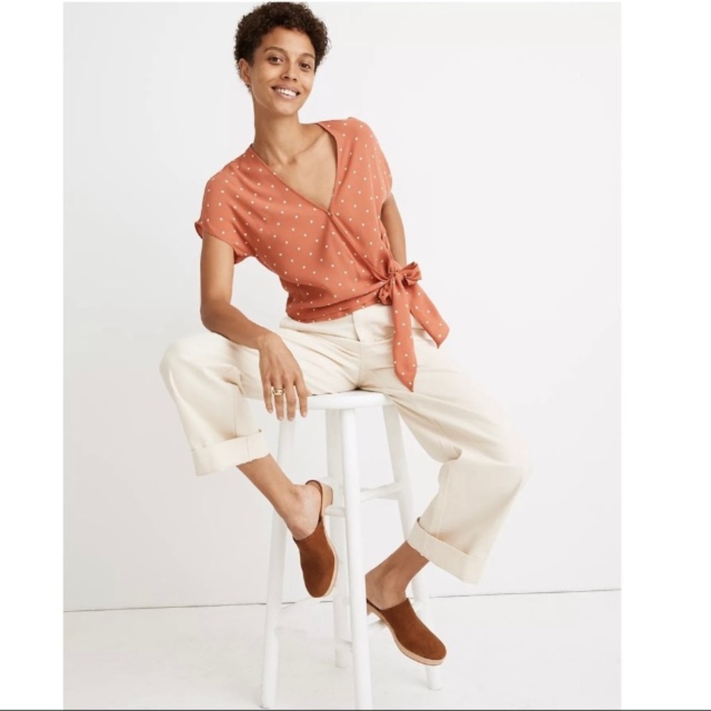 Madewell small orange dot wrap top